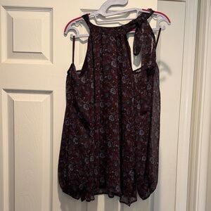 LOFT Burgundy Floral Sleeveless Blouse